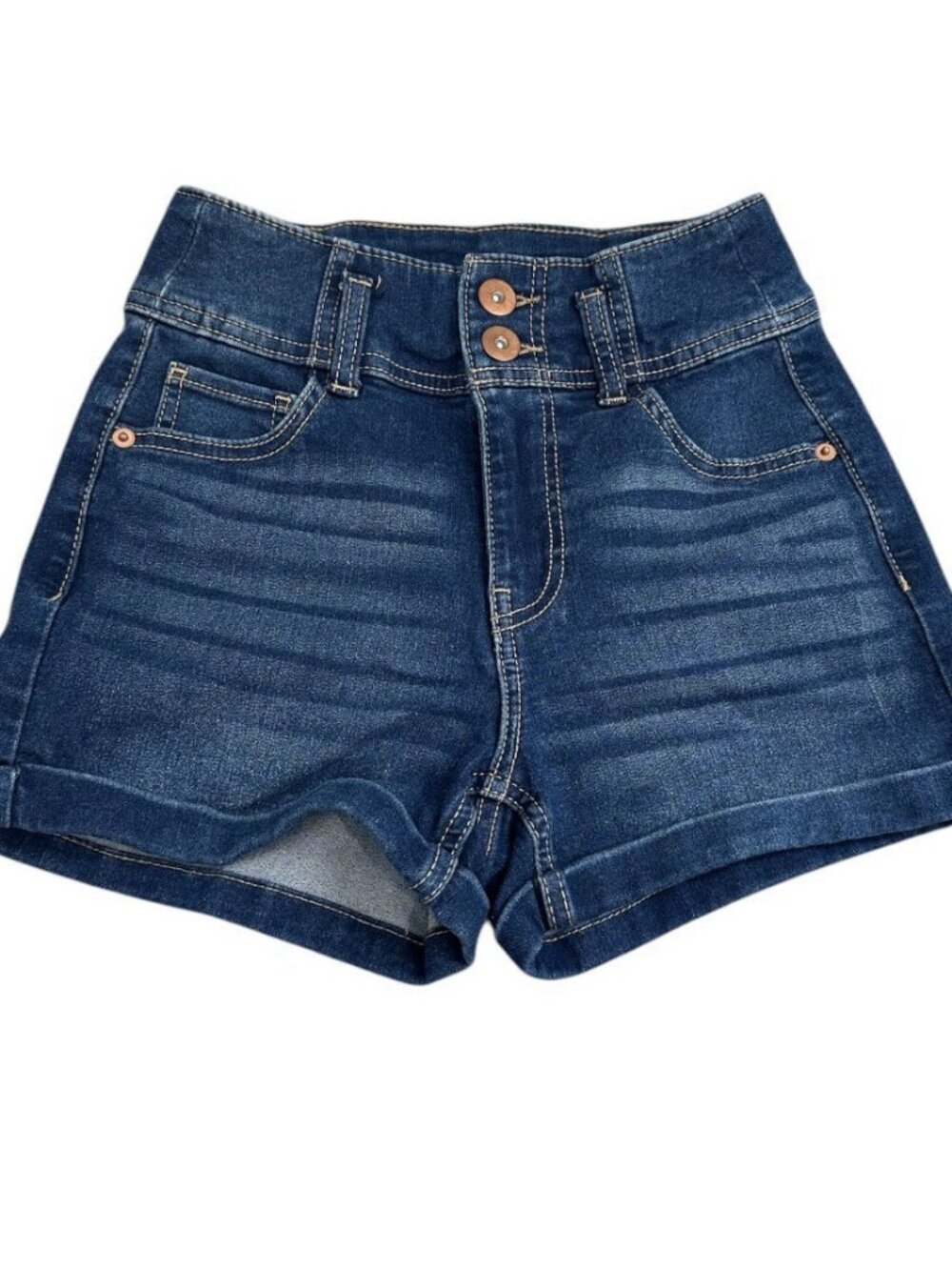 No Boundaries High Rise Cuffed Denim Shorts Medium Wash Blue Junior’s Size 5